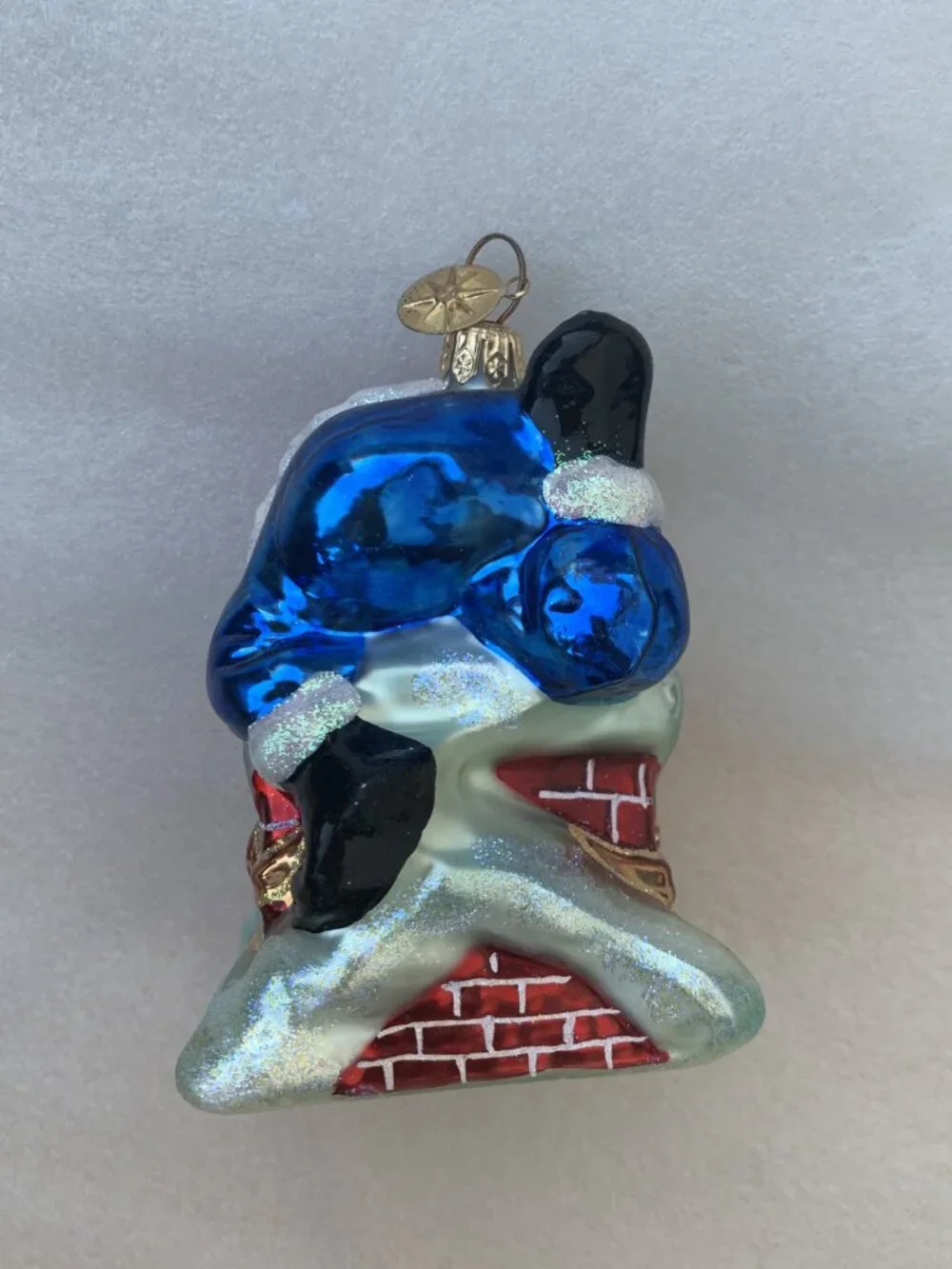 VINTAGE CHRISTOPHER RADKO CHRISTMAS TREE GLASS ORNAMENT Santa Chimney Bow Ribbon